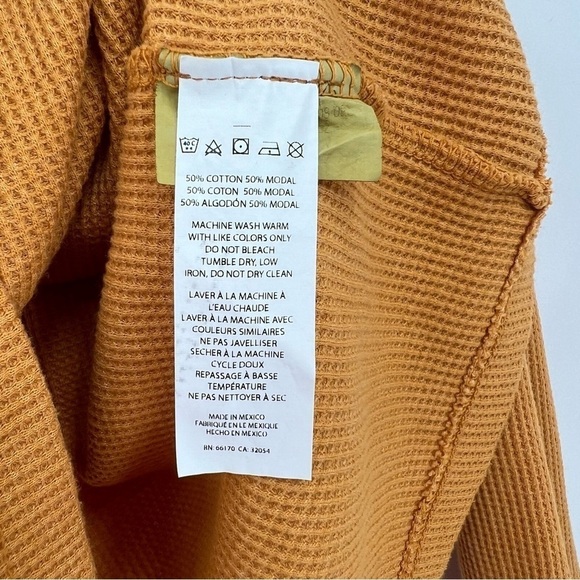 Anthropologie Back When "Do Good" Waffle Thermal Long Sleeve Top in Mustard M - Picture 8 of 8